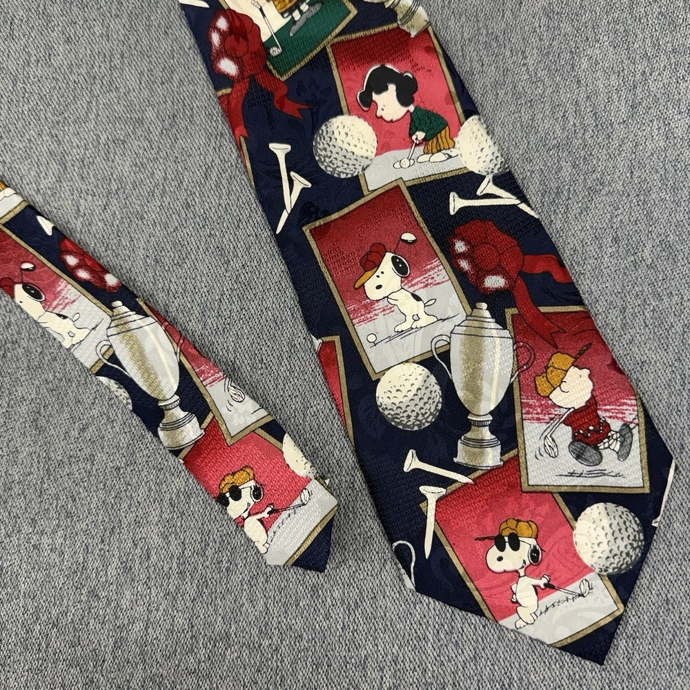 PEANUTS Mens Necktie Silk Satin Tee Time Golf Snoopy Charlie Brown 4x56 Blue